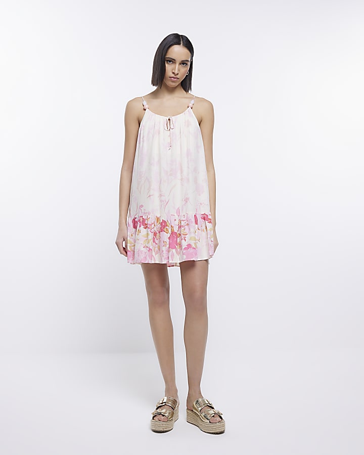 Cream floral slip mini dress