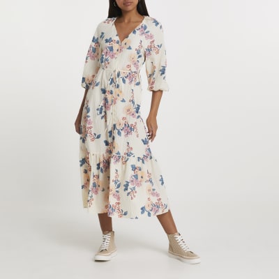 river island cream floral dress