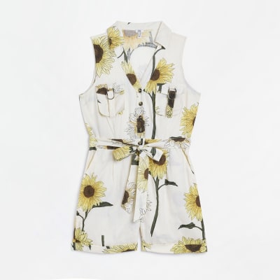 Cream floral utility playsuit River Island