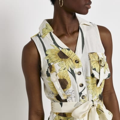 Cream floral utility playsuit River Island