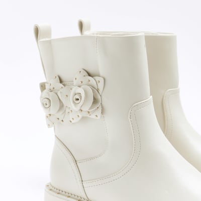 Cream flower detail biker boots River Island