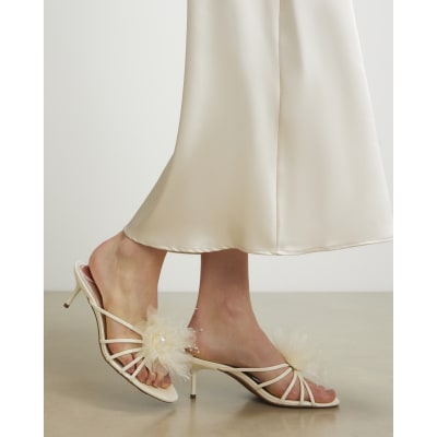 Cream Flower Trim Mule Heels