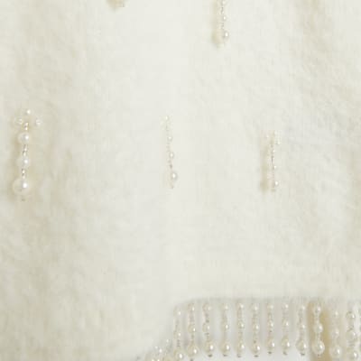 Cream fluffy embellished jumper River Island