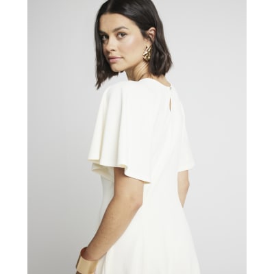 Cream flute sleeve skater mini dress River Island