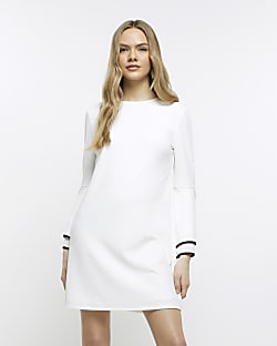 Cream fluted sleeve swing mini dress