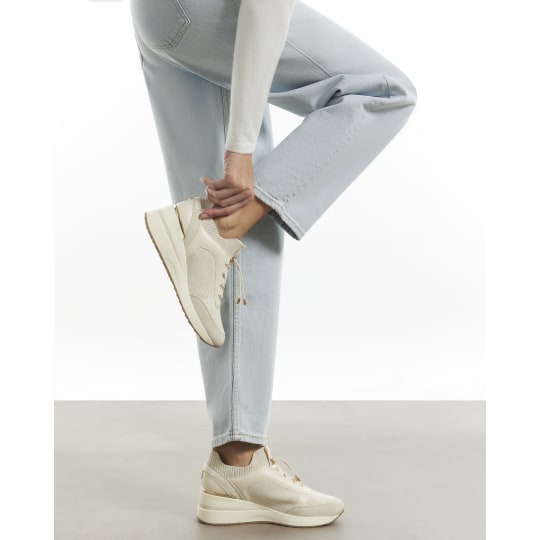 River Island Cream Flyknit Toggle Sequin Wedge Trainers