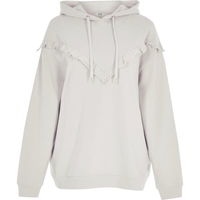 Cream frill chevron ribbed hoodie