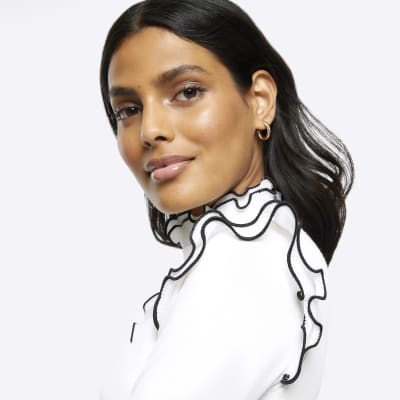 Cream frill detail jumper River Island