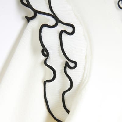 Cream frill detail jumper River Island
