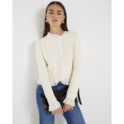 Cream Frill Trim Cardigan