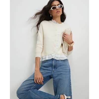 Frill Trim Fine Knit Cardigan