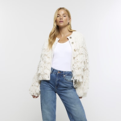 Cream fringe detail cardigan | River Island