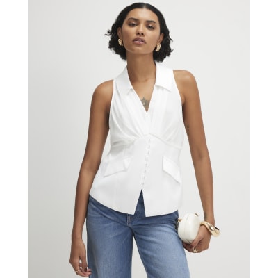 Cream Halter Neck Corset Blouse