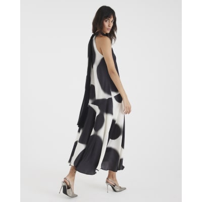 Cream Halter Neck Spot Satin Slip Dress