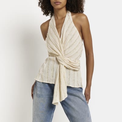 cream halter neck top
