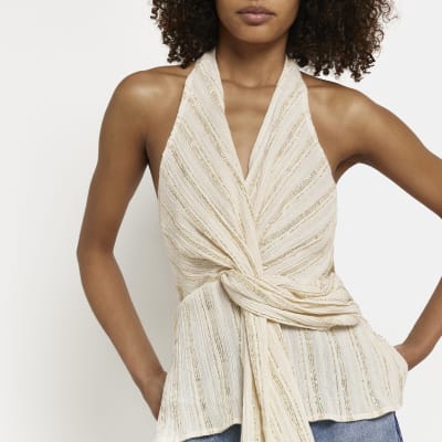 cream halter neck top