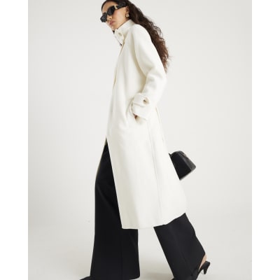 Cream Handmade wool blend Funnel Neck Coat