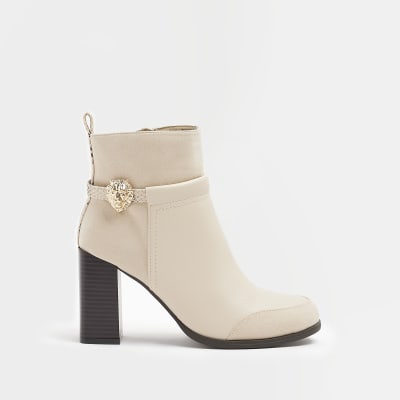 ladies cream leather ankle boots