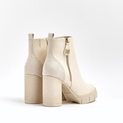 Cream heeled ankle boots River Island