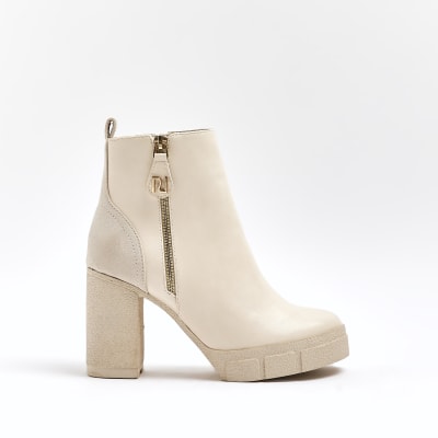 Cream heeled ankle boots | River Island