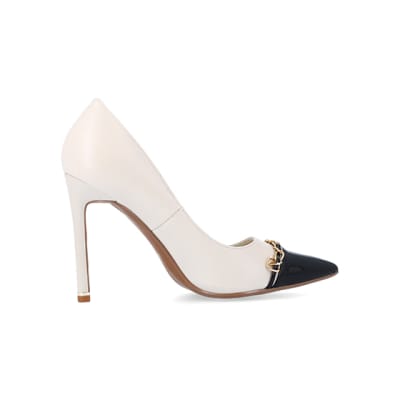 Cream heeled court shoes | River Island