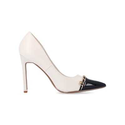 Cream heeled court shoes | River Island