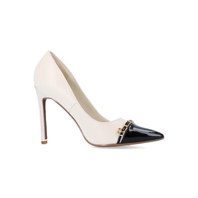 Cream heeled court shoes | River Island