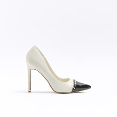 Cream heeled court shoes River Island