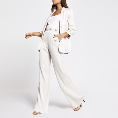 cream high waisted wide leg trousers