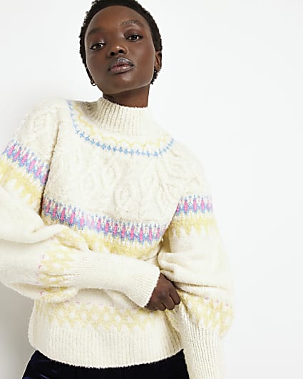 Cream high neck knitted jumper