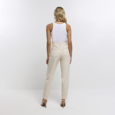 Cream high waisted tapered jeans River Island