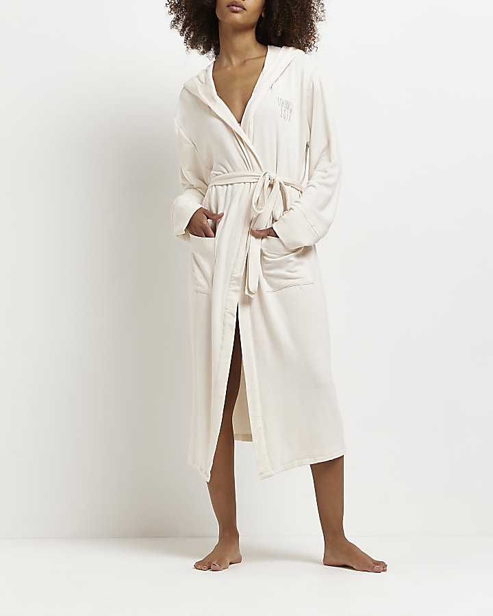 Cream hooded dressing gown