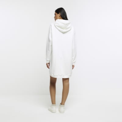 Cream hooded sweatshirt mini dress River Island