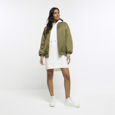 Cream hooded sweatshirt mini dress River Island
