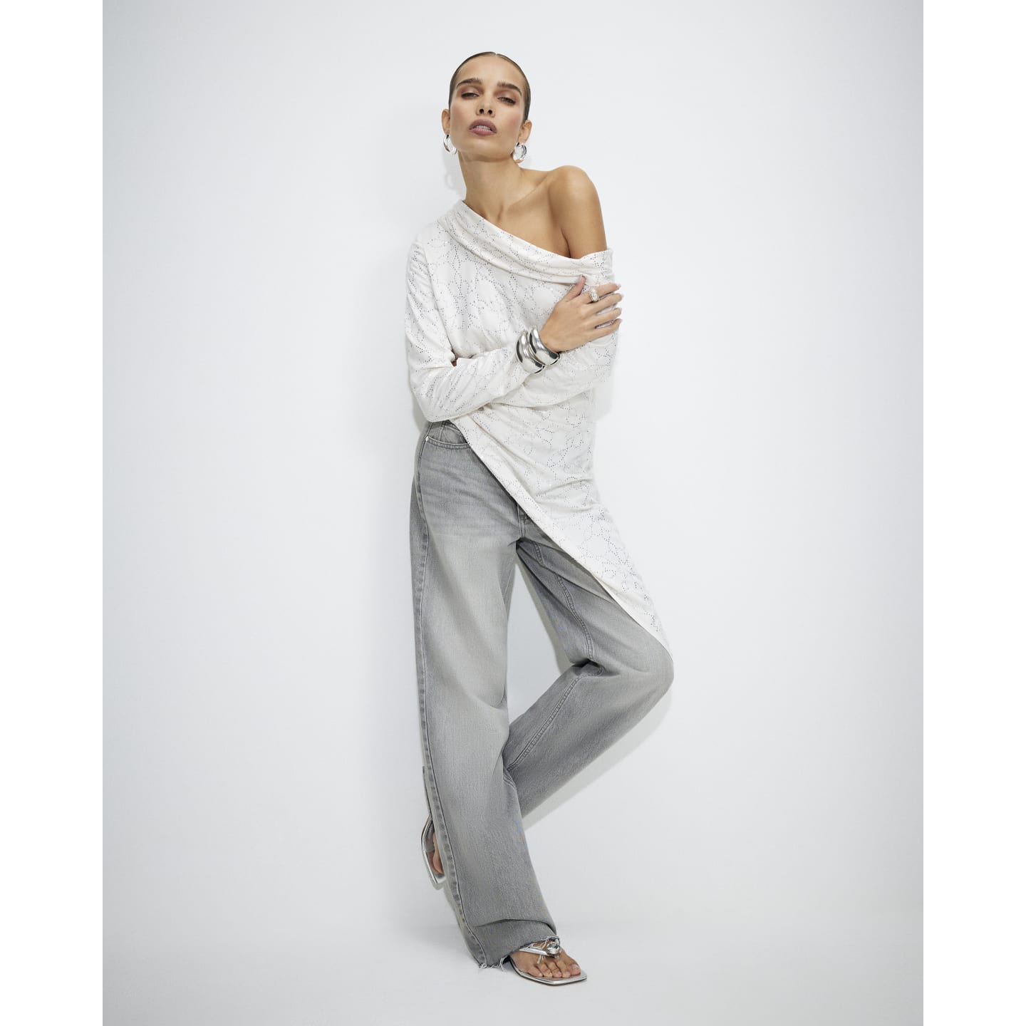 River Island Cream Hotfix Asymmetric Top — photo 1 of 1