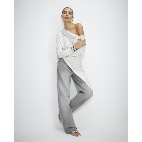 River Island Cream Hotfix Asymmetric Top
