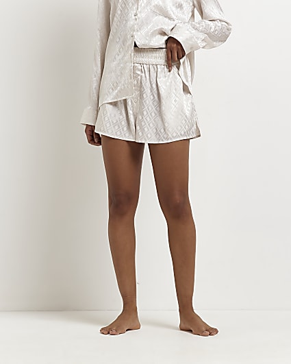 Cream jacquard print satin pyjama shorts