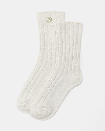 Cream knit ankle socks