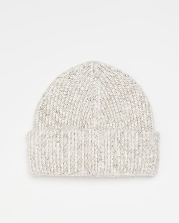 Cream knit beanie hat