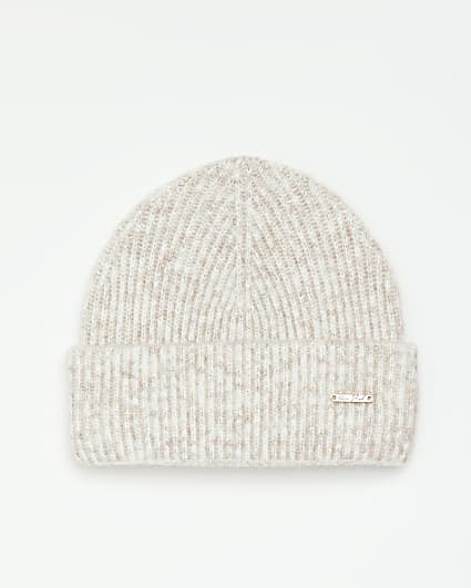 Cream knit beanie hat
