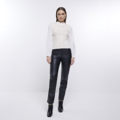 Cream knit broderie shirt jumper