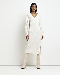 Cream knit jumper midi dress