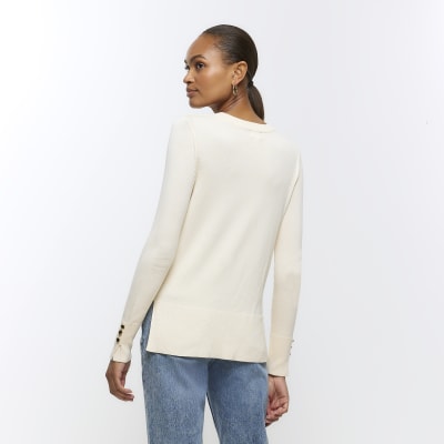 Cream knit long sleeve top
