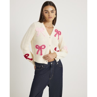 Cropped Cardigan River Island Pink Belted Cardigan Cream Knitted