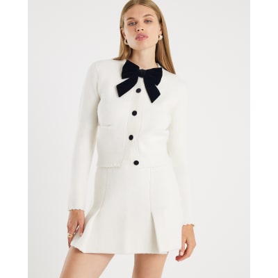 Cream Knitted Bow Front Cardigan