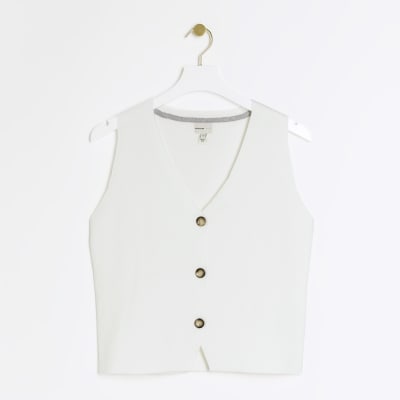 Cream knitted button up waistcoat River Island