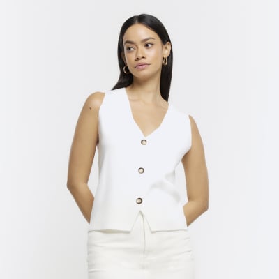 Cream knitted button up waistcoat River Island