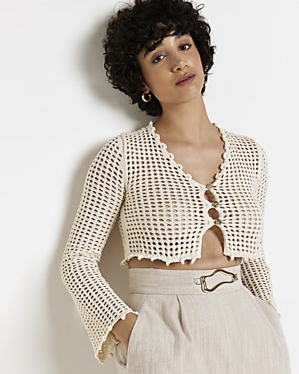 Cream knitted cropped top