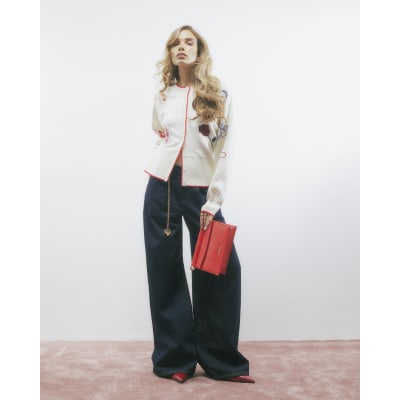 Cream Knitted Embroidered Heart Cardigan