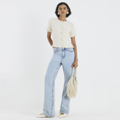 Cream Knitted Frill Short Sleeve Cardigan